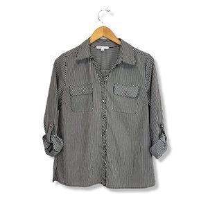 Notations White and Black Striped Button-up top Size Small